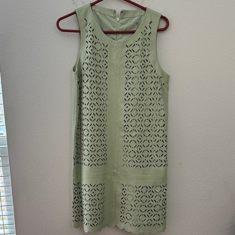 Leather light Green Sleeveless Dress